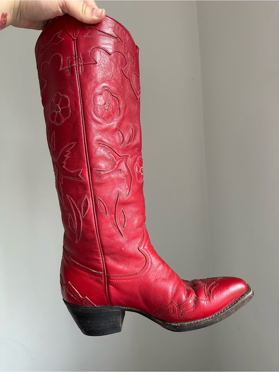 Shoes - Rare Vibrant Red Goat Leather Western Knee-High Boot